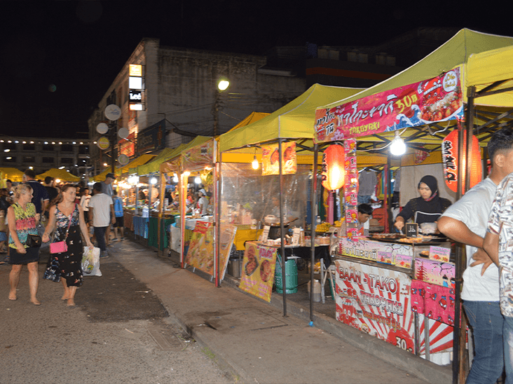 Vibrant Krabi night market with local food
