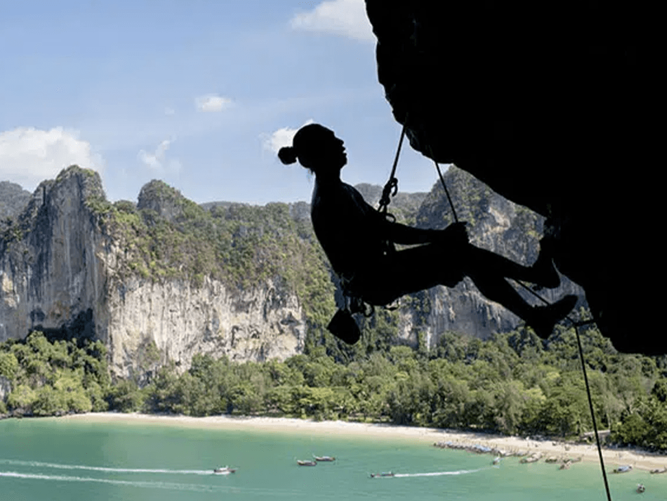 Beautiful Railay Beach with limestone karsts